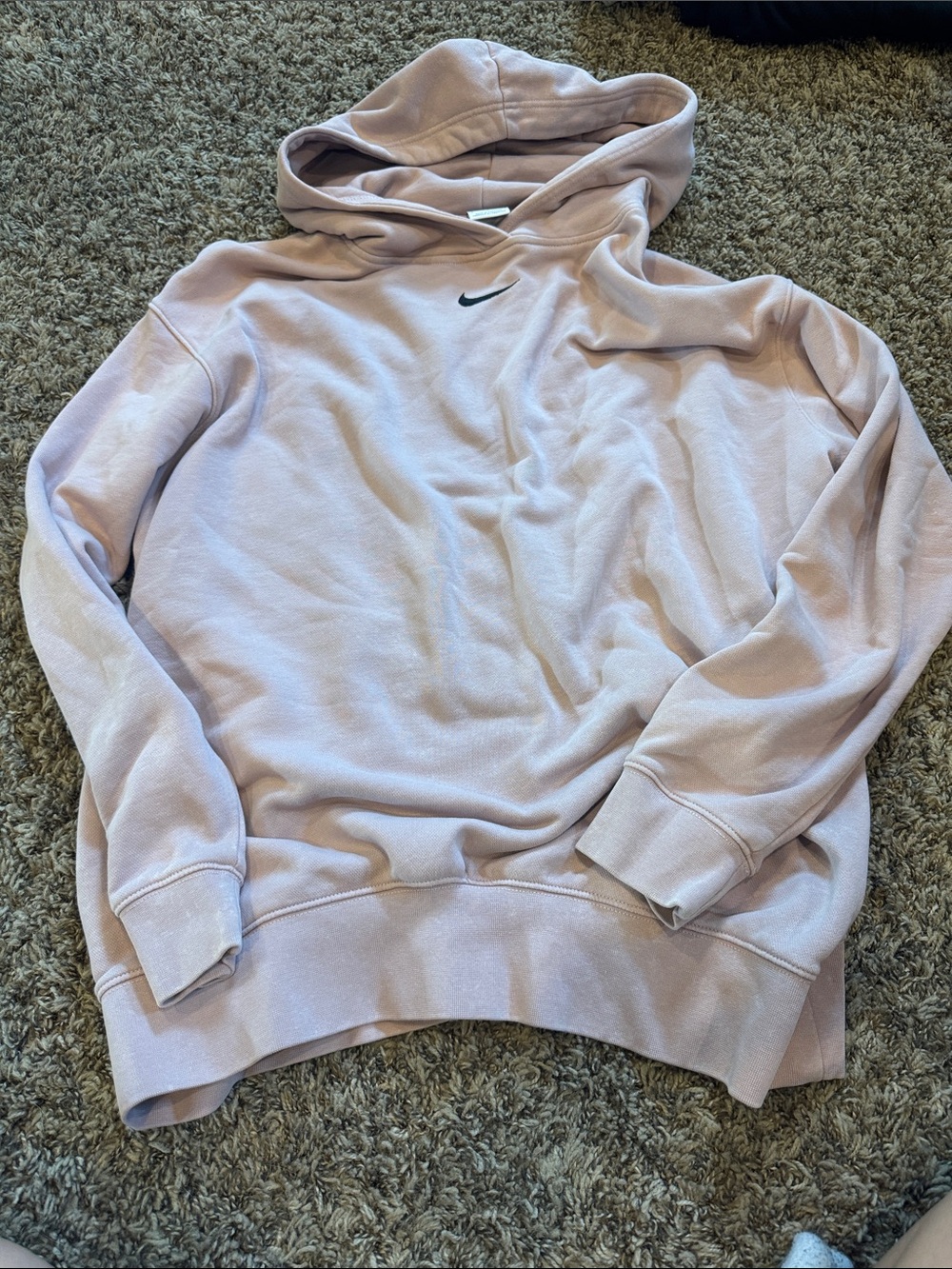 Nike Women's Light Pink Pullover Hoodie with Black Swoosh oversized